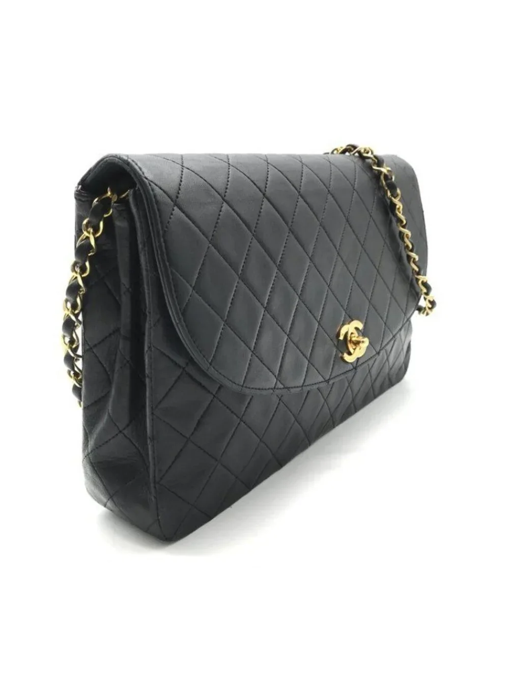 Chanel CC Logo Quilted Leather Turnlock Chain Shoulder Bag Black
